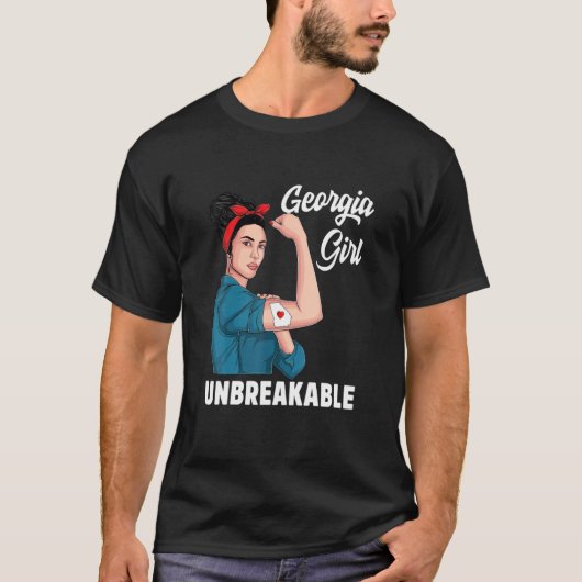 ジョージア女子Unbreakable州マップ旗土産W Tシャツ (正面)