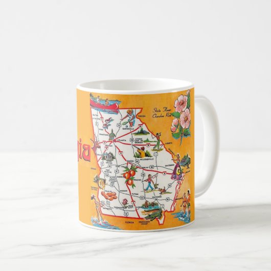 ジョージア州のビンテージ地図 コーヒーマグカップ (正面右)