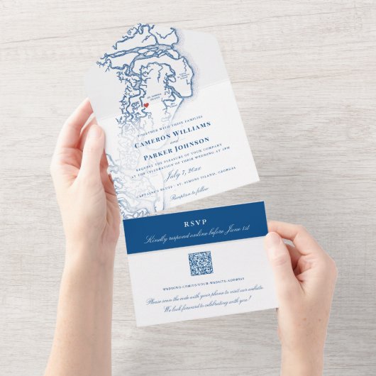 ジョージア州の黄金の島々の地図 エレガントなウェディング オールインワン招待状 (貼ってはがせる)