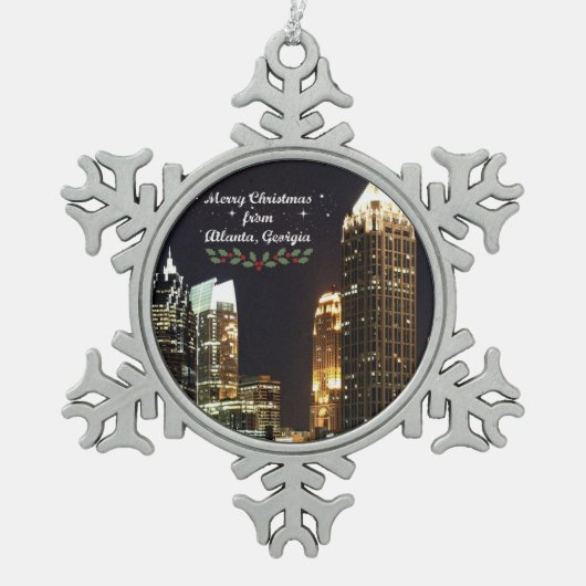 ジョージア州アトランタからのメリークリスマス スノーフレークピューターオーナメント (正面)