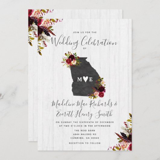 ジョージア州シックな目的地ウェディング招待状 招待状 (正面/裏面)