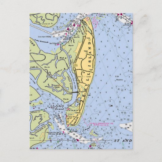 ジョージア州ジェキル島 ヴィンテージマップ ポストカード (正面)