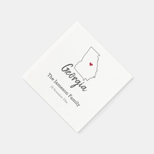 ジョージア州マップパーソナライズされたファミリー懇親会 スタンダードカクテルナプキン (角)