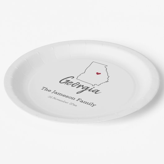 ジョージア州マップパーソナライズされたファミリー懇親会 ペーパープレート (アングル)
