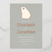 ジョージア州マップ日付を保存バラ金ゴールド 箔招待状 (正面)