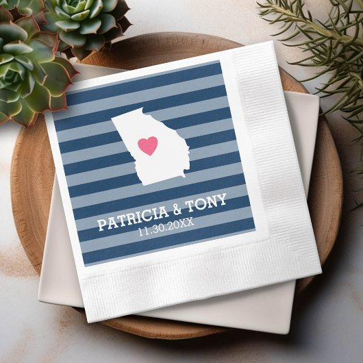 ジョージア州マップ ホームステート ラブ カスタム ハート付き 縁ありカクテルナプキン