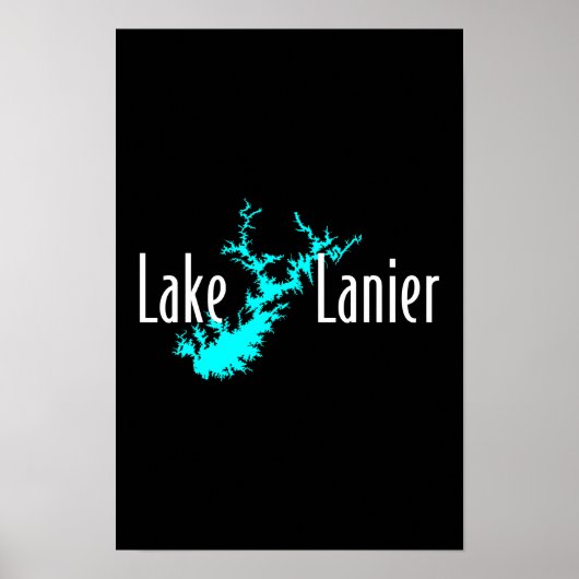 ジョージア州ラニア湖の湖地図 ボートと釣り ポスター (正面)