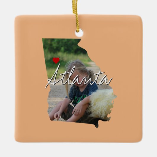 ジョージア州写真の挿入物と町名 セラミックオーナメント (正面)