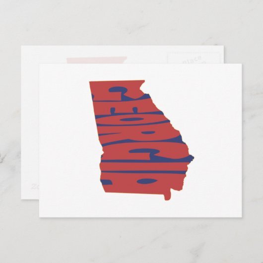 ジョージア州名ワードアートレッド ポストカード (正面/裏面)