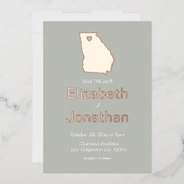 ジョージア州地図 Save The Date ローズゴールド 箔招待状