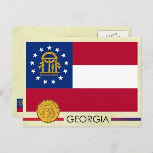 ジョージア州旗とシール ポストカード (正面/裏面)