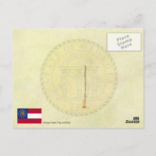 ジョージア州旗とシール ポストカード (裏面)
