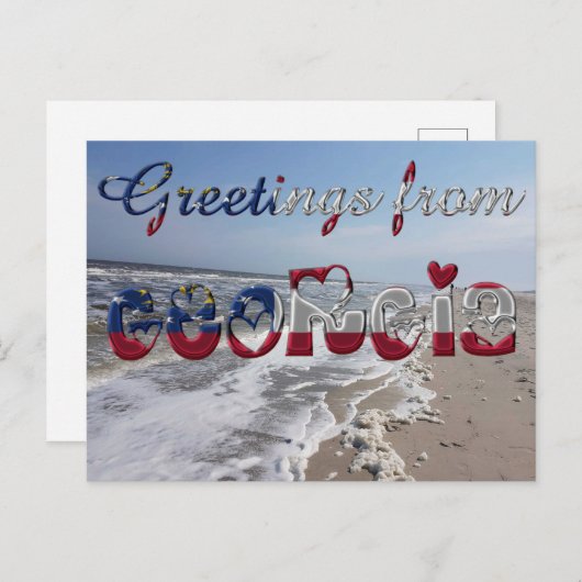ジョージア州旗ハートUSAからの挨拶 ポストカード (正面/裏面)