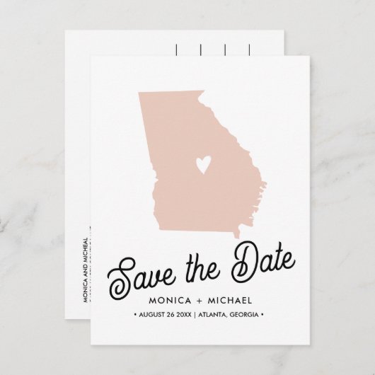 ジョージア州目的地ウェディング任意の色！ 案内ポストカード (正面/裏面)
