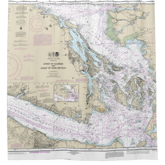 ジョージア海峡とフアン・デ・フカ海峡の海図 シャワーカーテン (正面)
