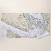 ジョージア海峡とフアン・デ・フカ海峡の海図 ビーチタオル (正面)