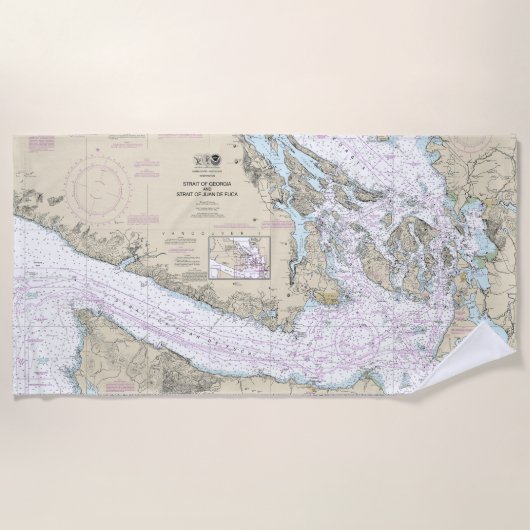 ジョージア海峡とフアン・デ・フカ海峡の海図 ビーチタオル (正面)
