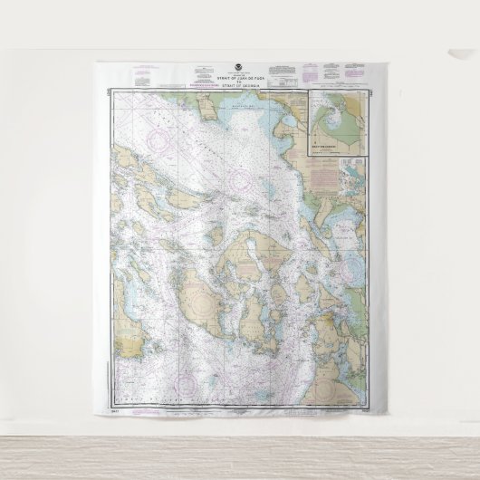 ジョージア海峡へフアン・デ・フカ海峡の海図 タペストリー (正面)
