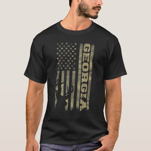 ジョージア鹿ハンターヴィンテージ鹿狩り迷彩柄USA Tシャツ (正面)