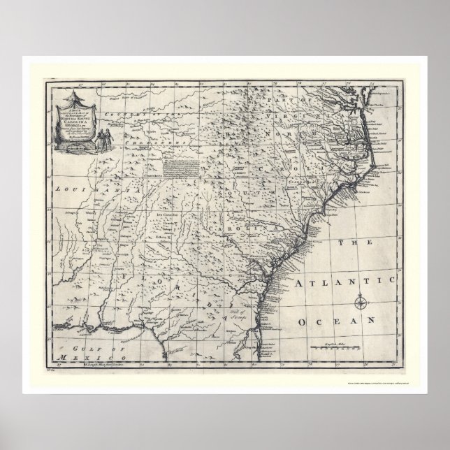 ジョージア・カロライナの地図Bowen 1752 ポスター (正面)