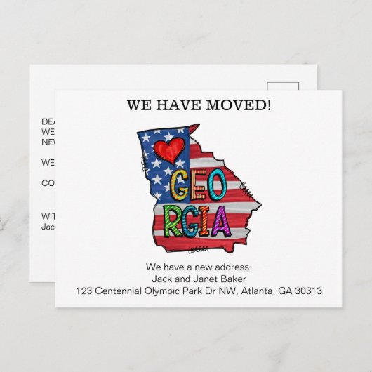 ジョージア・州の引っ越し案内カード ポストカード (正面/裏面)