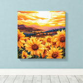 ジョージアOキーフェスタイルイエローサンフラワーズアットサンライズ キャンバスプリント (インサイチュ (ウッドフロア))