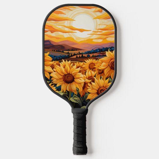 ジョージアOキーフェスタイルイエローサンフラワーズアットサンライズ ピックルボールラケット (正面)
