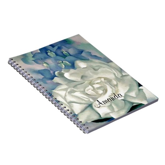 ジョージアO'Keefe圧倒する白いバラおよびLarkspur ノートブック (右側)