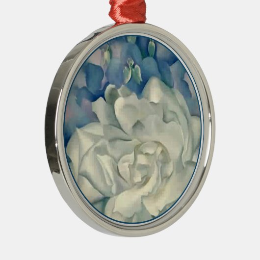 ジョージアO'Keefe圧倒する白いバラおよびLarkspur メタルオーナメント (右)