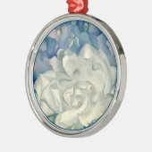 ジョージアO'Keefe圧倒する白いバラおよびLarkspur メタルオーナメント (左)