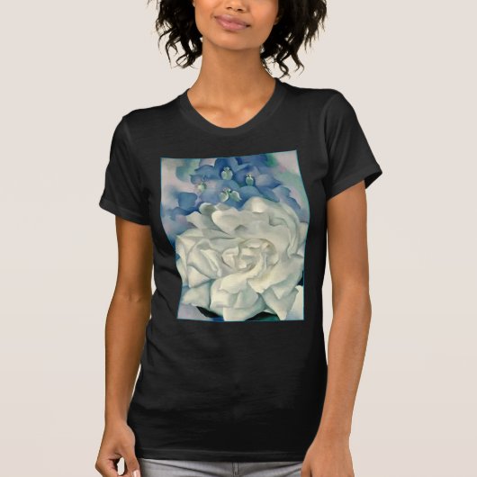ジョージアO'Keefe圧倒する白いバラおよびLarkspur Tシャツ (正面)