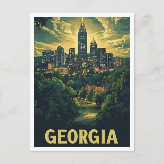 ジョージアUSAアートヴィンテージイラストレーション旅行 ポストカード (正面)