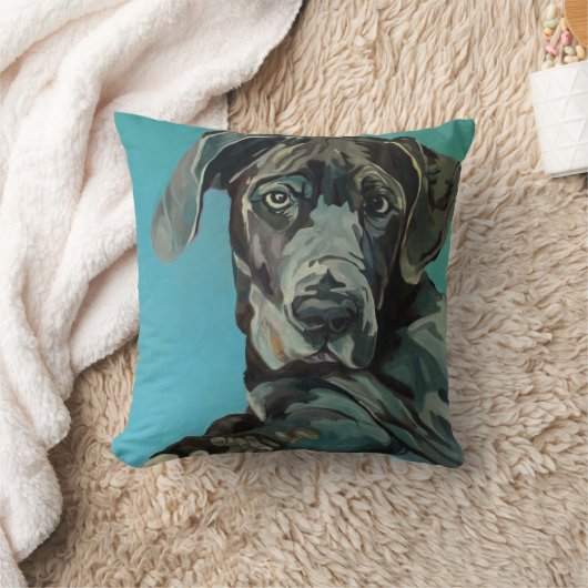 ジョージグレートデーン犬のポートレートの枕 クッション (ブランケット)