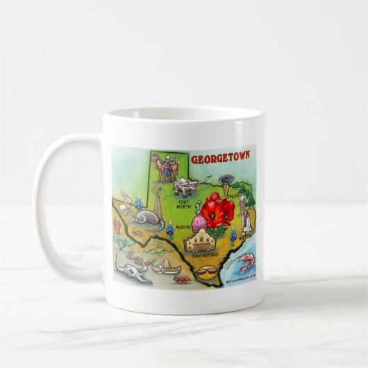 ジョージタウンテキサス州の漫画の地図 コーヒーマグカップ (左)