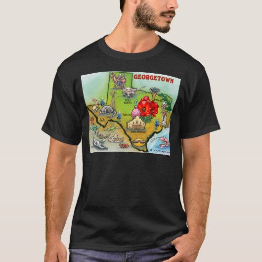 ジョージタウンテキサス州マンガの地図 Tシャツ (正面)