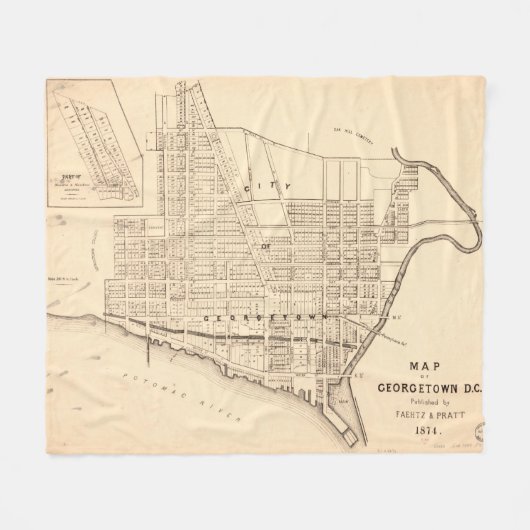 ジョージタウン(Washington D.C.)のヴィンテージの地図1876年 フリースブランケット (正面(横))