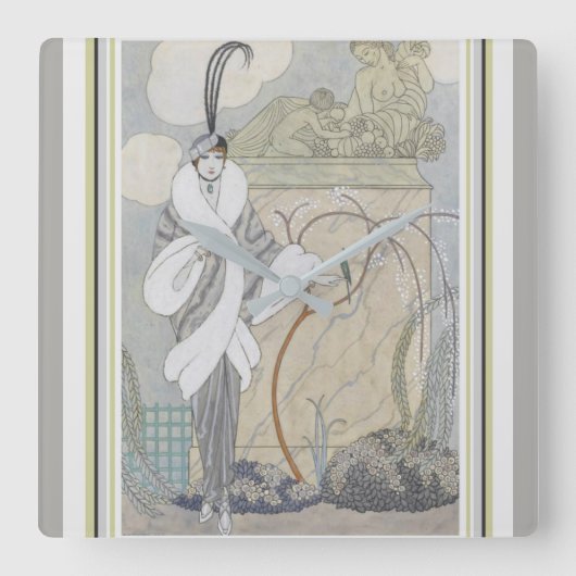 ジョージバービアアールデコウォールクロック スクエア壁時計 (正面)