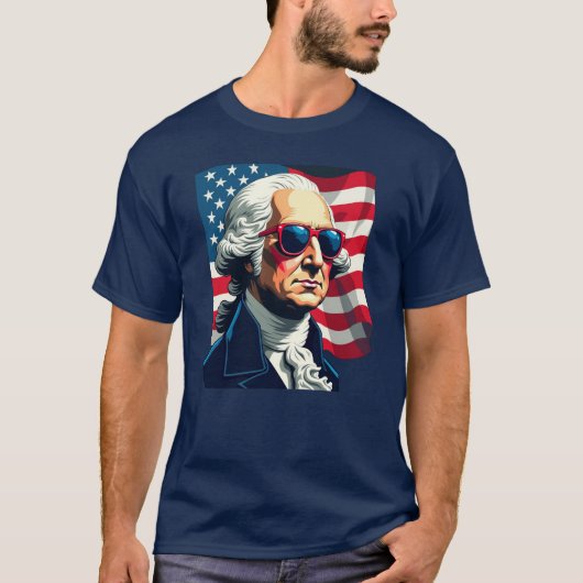 ジョージワシントンサングラスアメリカ国旗Tシャツ Tシャツ (正面)