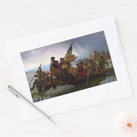 ジョージワシントン州デラウェア川を渡る 長方形シール (封筒)