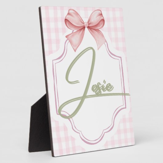 ジョージーパーソナライズされたベビーガール子供部屋ボウ&ギンガム フォトプラーク (側面)