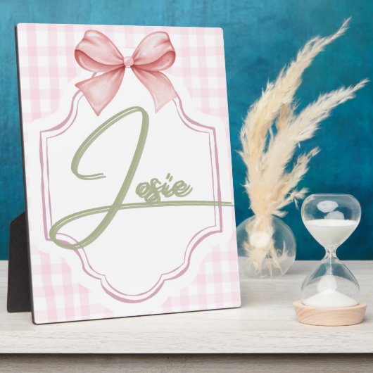 ジョージーパーソナライズされたベビーガール子供部屋ボウ&ギンガム フォトプラーク (側面)