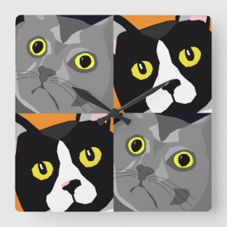 ジョージ及びルーカス猫はポップアートの柱時計を抽出します スクエア壁時計