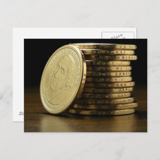 ジョージ大統領のワシントン$1コインスタック ポストカード (正面/裏面)