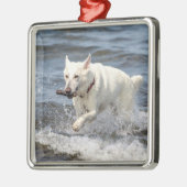ジョージ湖に白いドイツのシェパード メタルオーナメント (左)