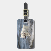 ジョージ湖に白いドイツのシェパード ラゲッジタグ (正面縦)