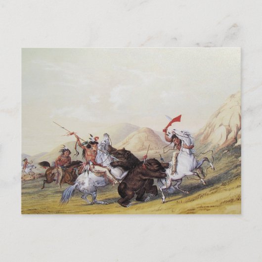 ジョージ・キャトリン – グリズリーベアを攻撃 ポストカード (正面)