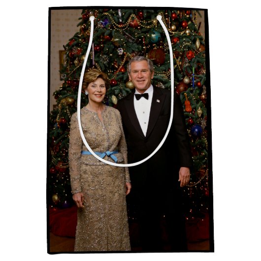 ジョージ・ブッシュ大統領、ローラ・クリスマスホワイトハウス ミディアムペーパーバッグ (正面)