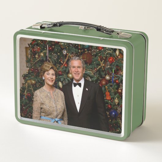 ジョージ・ブッシュ大統領、ローラ・クリスマスホワイトハウス メタルランチボックス (裏面)