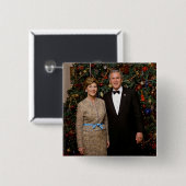 ジョージ・ブッシュ大統領、ローラ・クリスマスホワイトハウス 缶バッジ (正面&裏面)