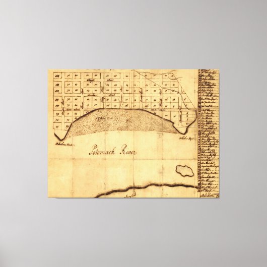 ジョージ・ワシントンによる旧アレクサンドリアVAの地図(1749年) キャンバスプリント (正面)